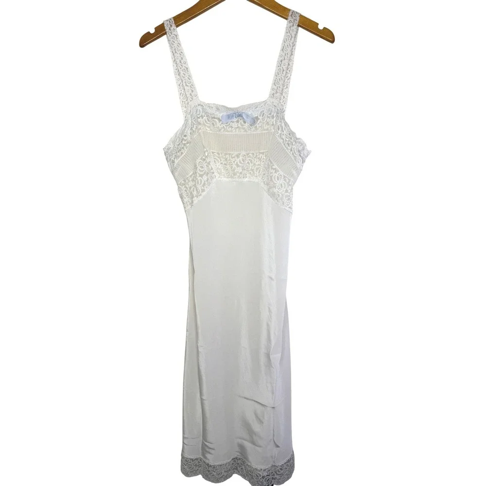 Vintage Lace Top Slip Dress Blue Bow Medium - See Measurements - Picture 1 of 7